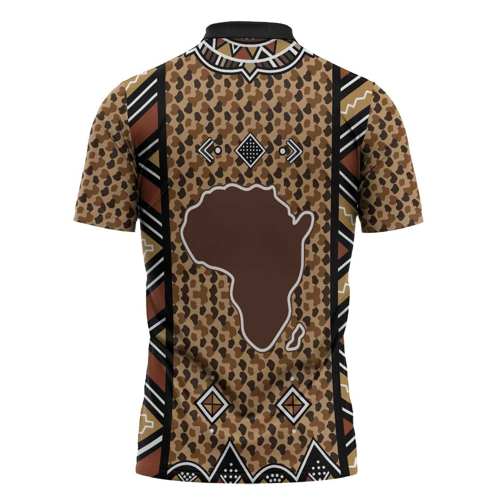 Mali Mud Cloth Leopards Legacy Zipper Polo Shirt Tribal Village - Wonder Print Shop