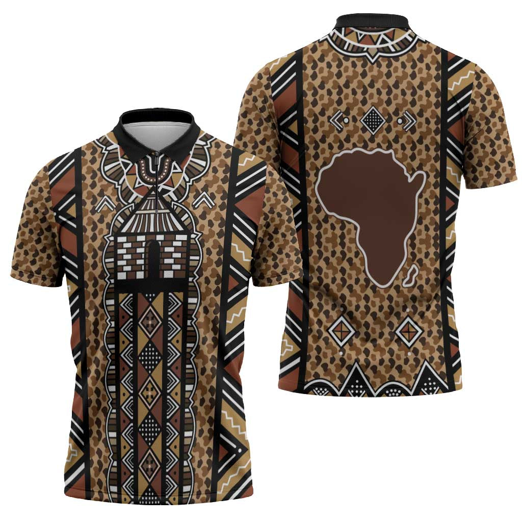 Mali Mud Cloth Leopards Legacy Zipper Polo Shirt Tribal Village - Wonder Print Shop