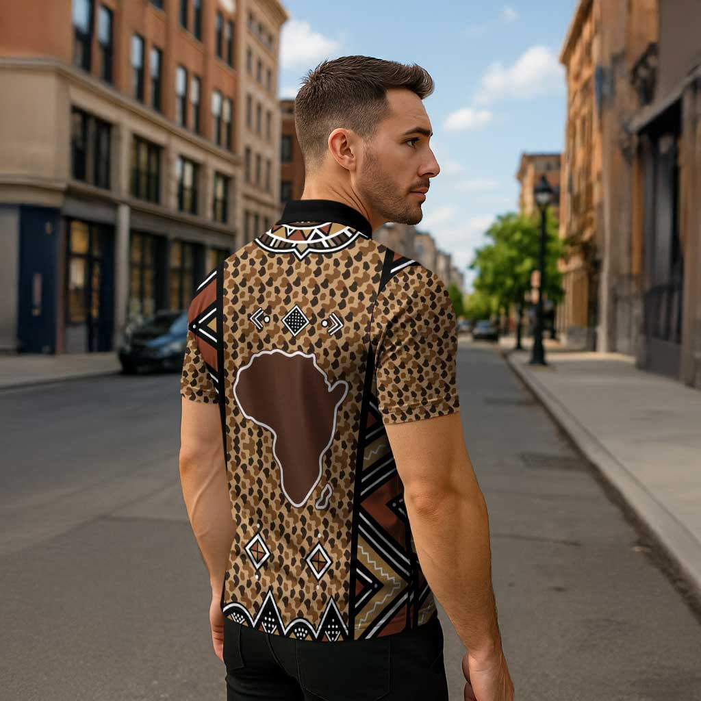 Mali Mud Cloth Leopards Legacy Zipper Polo Shirt Tribal Village - Wonder Print Shop