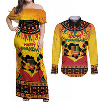 Kwanzaa Holiday Couples Matching Off Shoulder Maxi Dress and Long Sleeve Button Shirt African Pattern - Wonder Print Shop