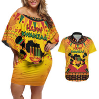 Kwanzaa Holiday Couples Matching Off Shoulder Short Dress and Hawaiian Shirt African Pattern - Wonder Print Shop