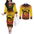 Kwanzaa Holiday Couples Matching Off The Shoulder Long Sleeve Dress and Long Sleeve Button Shirt African Pattern