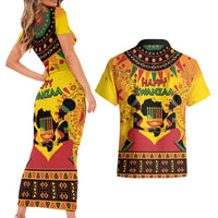 Kwanzaa Holiday Couples Matching Short Sleeve Bodycon Dress and Hawaiian Shirt African Pattern - Wonder Print Shop
