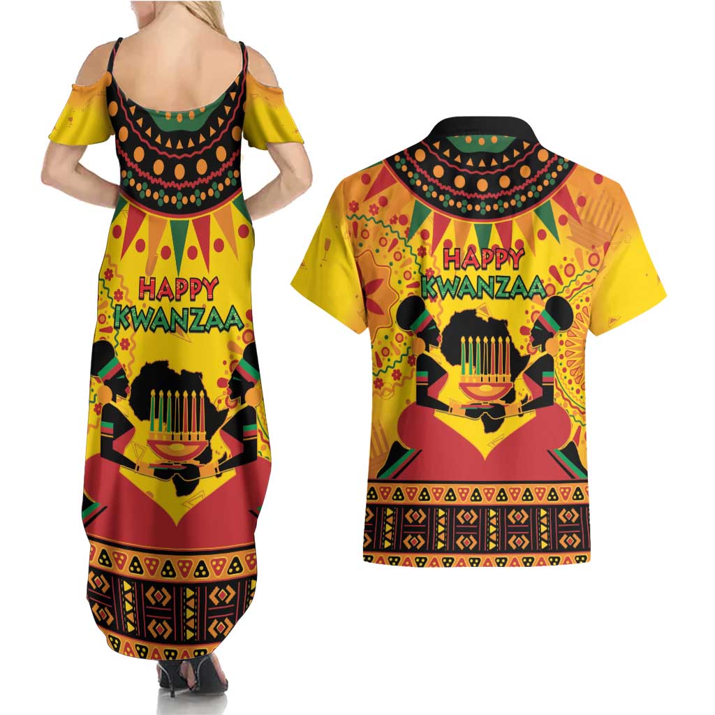 Kwanzaa Holiday Couples Matching Summer Maxi Dress and Hawaiian Shirt African Pattern - Wonder Print Shop