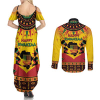 Kwanzaa Holiday Couples Matching Summer Maxi Dress and Long Sleeve Button Shirt African Pattern - Wonder Print Shop