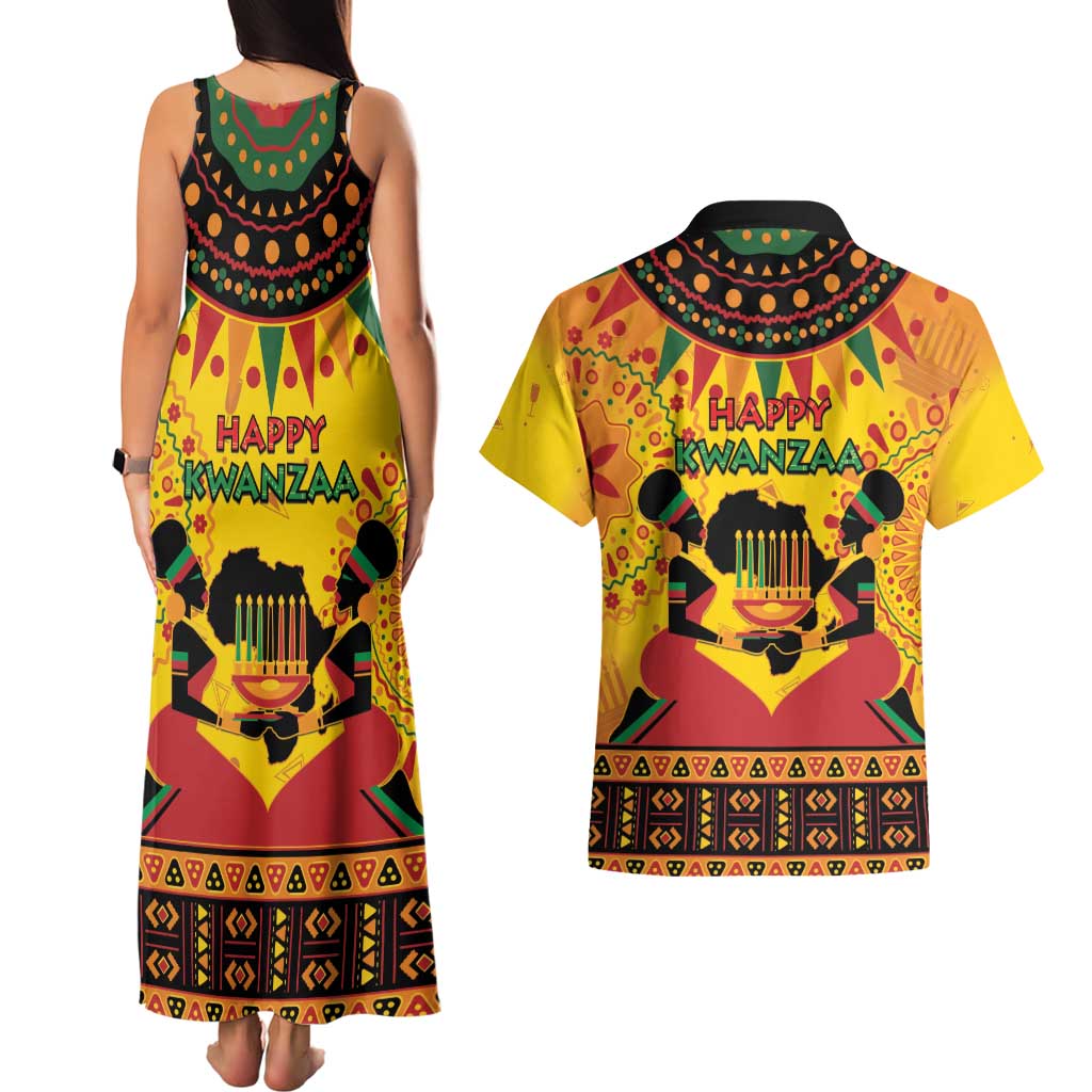 Kwanzaa Holiday Couples Matching Tank Maxi Dress and Hawaiian Shirt African Pattern - Wonder Print Shop