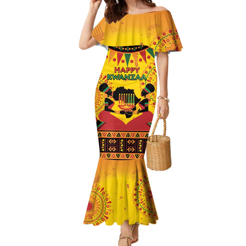 Kwanzaa Holiday Family Matching Mermaid Dress and Hawaiian Shirt African Pattern - Wonder Print Shop