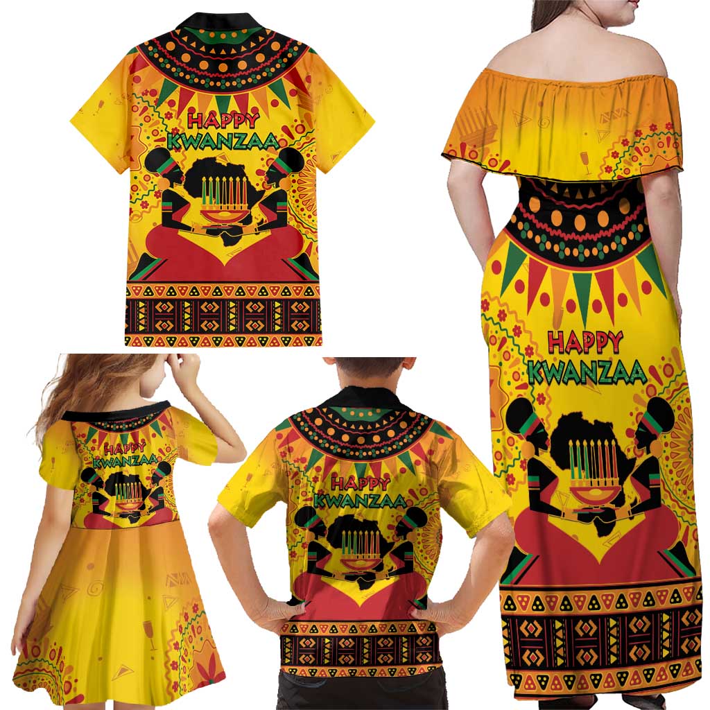 Kwanzaa Holiday Family Matching Off Shoulder Maxi Dress and Hawaiian Shirt African Pattern - Wonder Print Shop