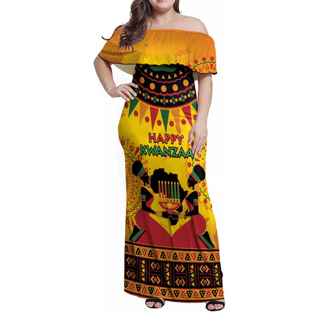 Kwanzaa Holiday Family Matching Off Shoulder Maxi Dress and Hawaiian Shirt African Pattern - Wonder Print Shop