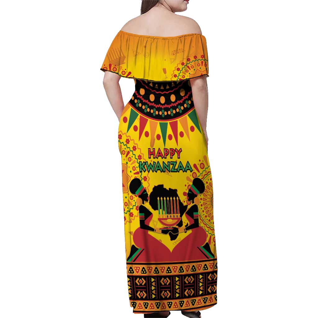Kwanzaa Holiday Family Matching Off Shoulder Maxi Dress and Hawaiian Shirt African Pattern - Wonder Print Shop