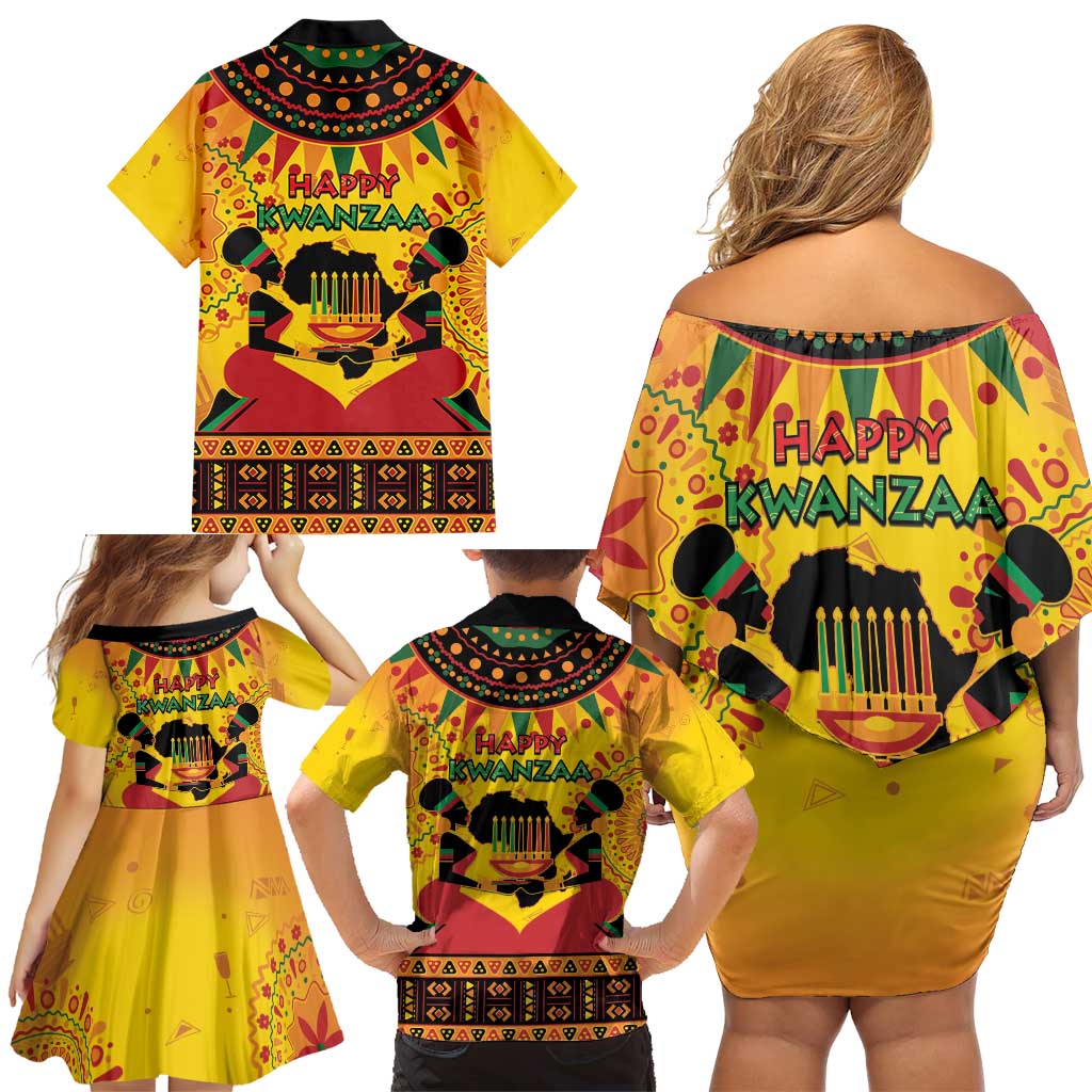 Kwanzaa Holiday Family Matching Off Shoulder Short Dress and Hawaiian Shirt African Pattern - Wonder Print Shop
