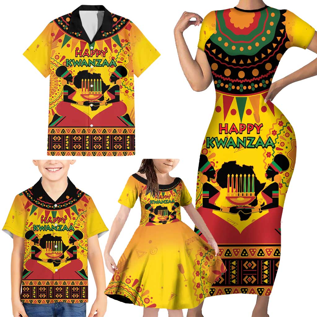 Kwanzaa Holiday Family Matching Short Sleeve Bodycon Dress and Hawaiian Shirt African Pattern - Wonder Print Shop