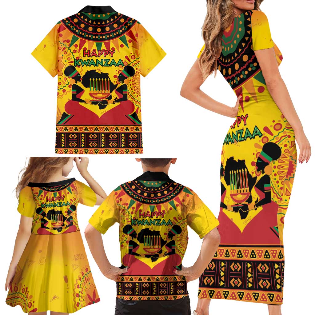 Kwanzaa Holiday Family Matching Short Sleeve Bodycon Dress and Hawaiian Shirt African Pattern - Wonder Print Shop