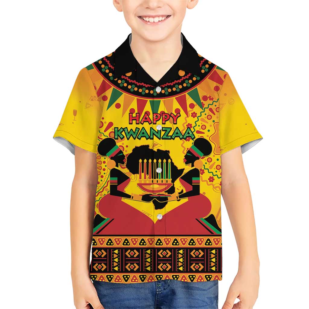Kwanzaa Holiday Family Matching Short Sleeve Bodycon Dress and Hawaiian Shirt African Pattern - Wonder Print Shop