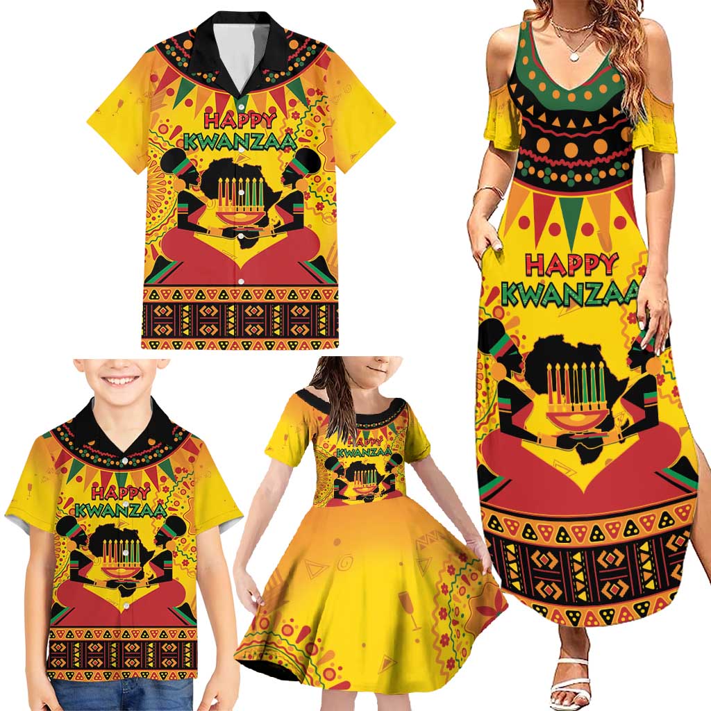 Kwanzaa Holiday Family Matching Summer Maxi Dress and Hawaiian Shirt African Pattern - Wonder Print Shop
