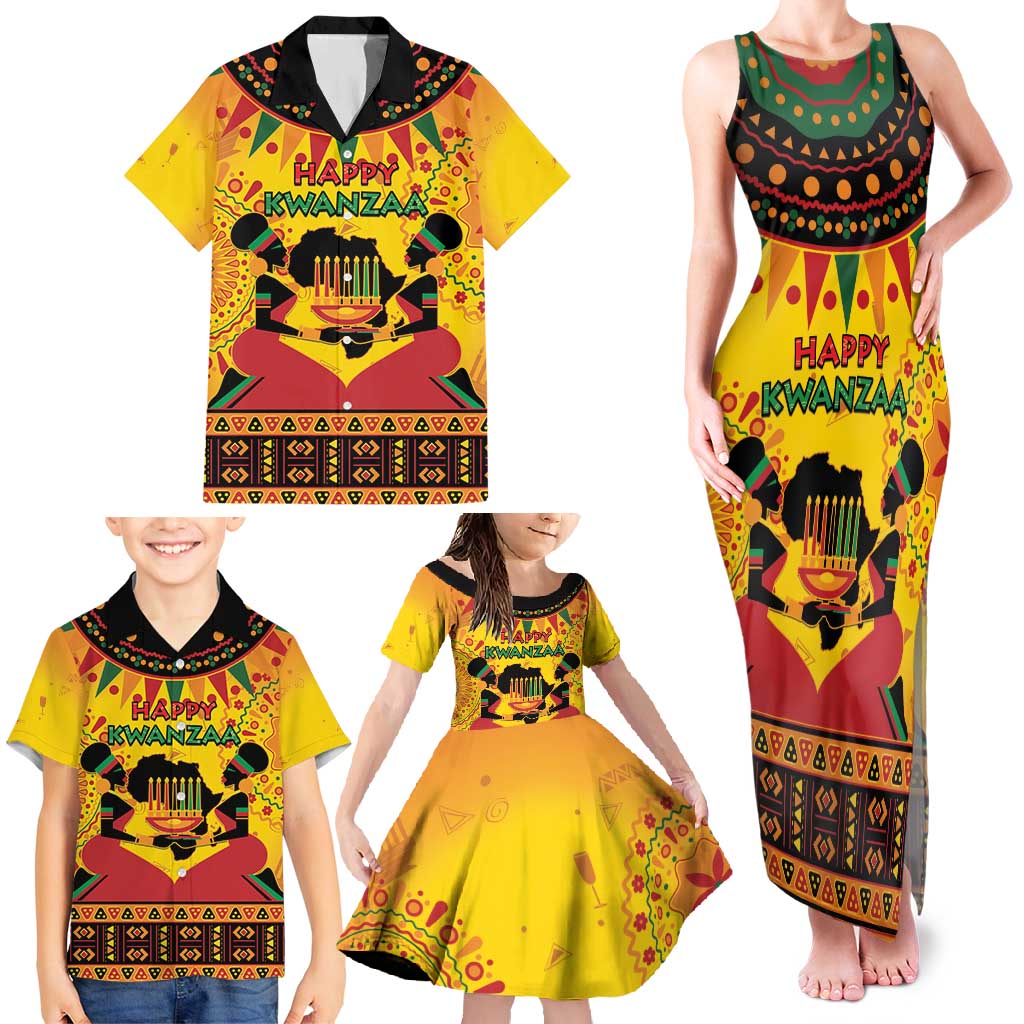 Kwanzaa Holiday Family Matching Tank Maxi Dress and Hawaiian Shirt African Pattern - Wonder Print Shop