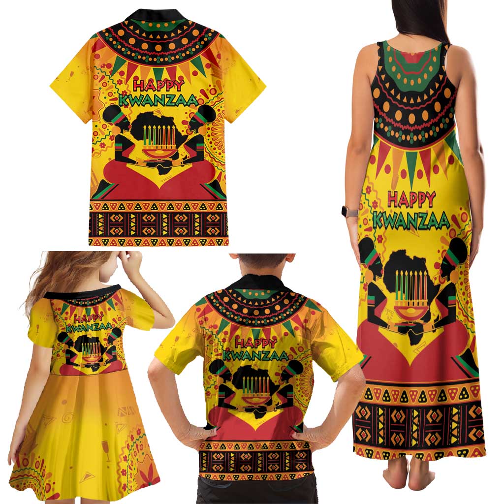 Kwanzaa Holiday Family Matching Tank Maxi Dress and Hawaiian Shirt African Pattern - Wonder Print Shop