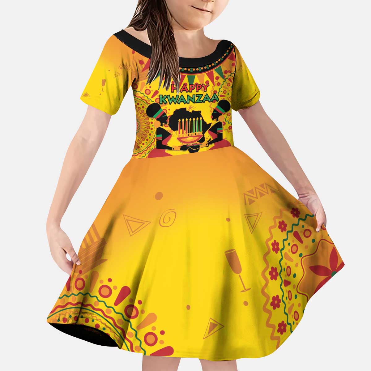 Kwanzaa Holiday Kid Short Sleeve Dress African Pattern - Wonder Print Shop