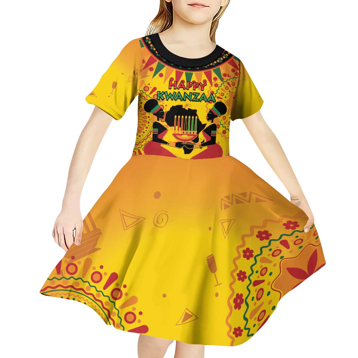 Kwanzaa Holiday Kid Short Sleeve Dress African Pattern - Wonder Print Shop
