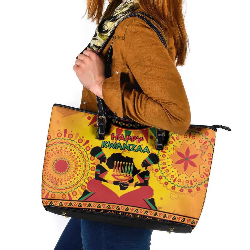 Kwanzaa Holiday Leather Tote Bag African Pattern - Wonder Print Shop
