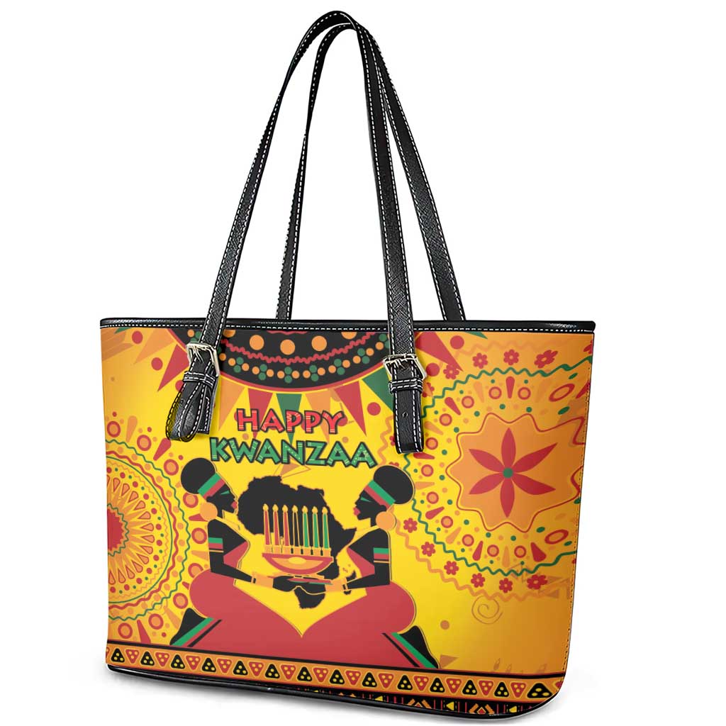 Kwanzaa Holiday Leather Tote Bag African Pattern - Wonder Print Shop