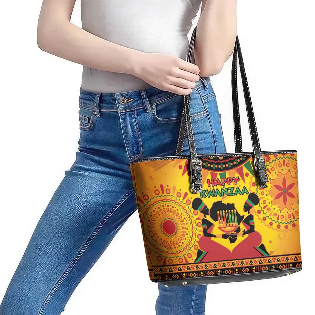 Kwanzaa Holiday Leather Tote Bag African Pattern - Wonder Print Shop