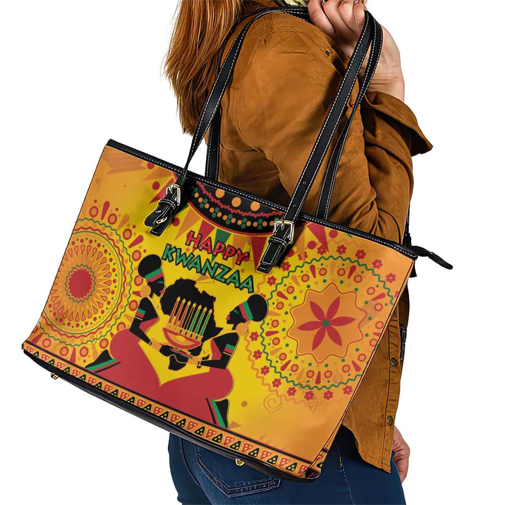 Kwanzaa Holiday Leather Tote Bag African Pattern - Wonder Print Shop