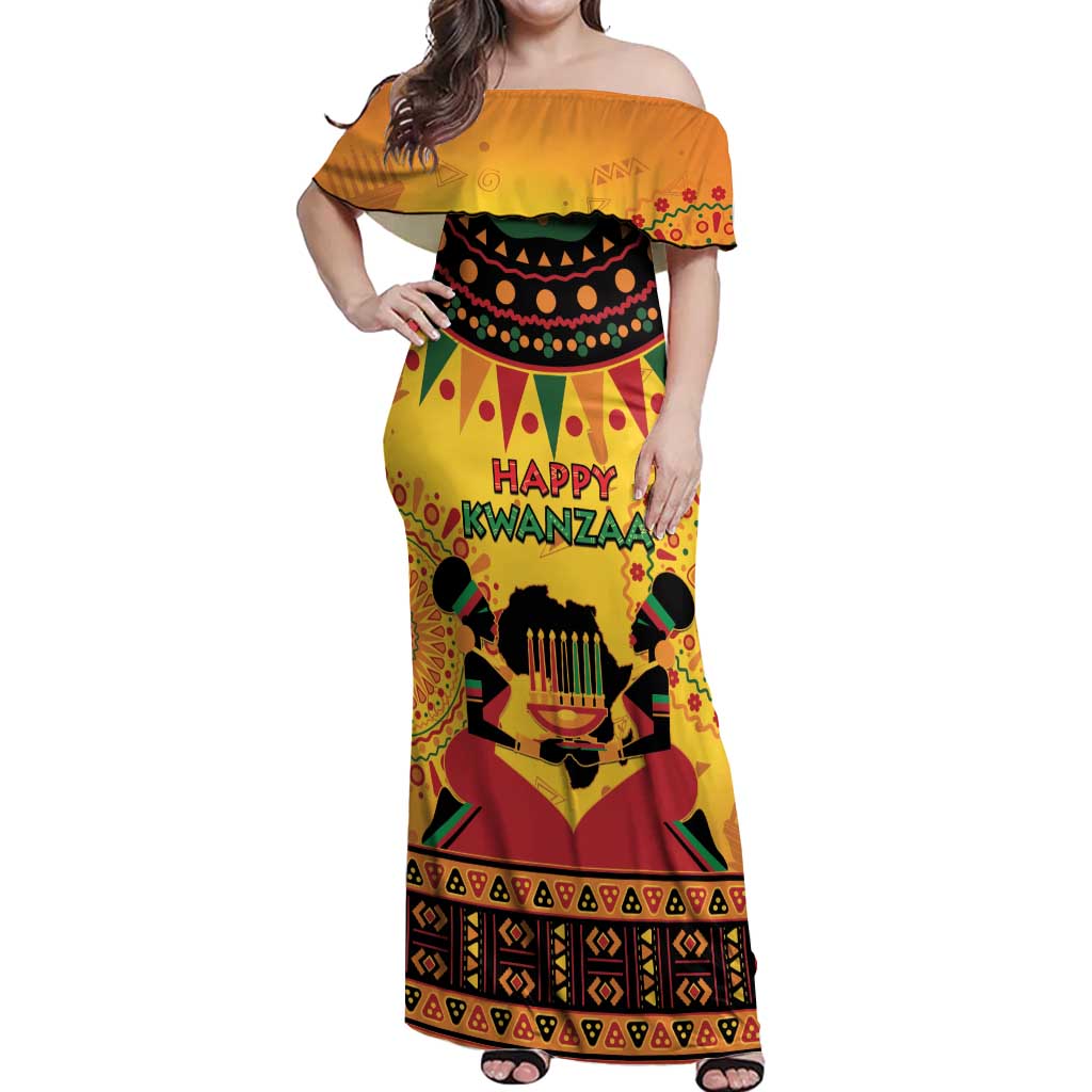 Kwanzaa Holiday Off Shoulder Maxi Dress African Pattern - Wonder Print Shop