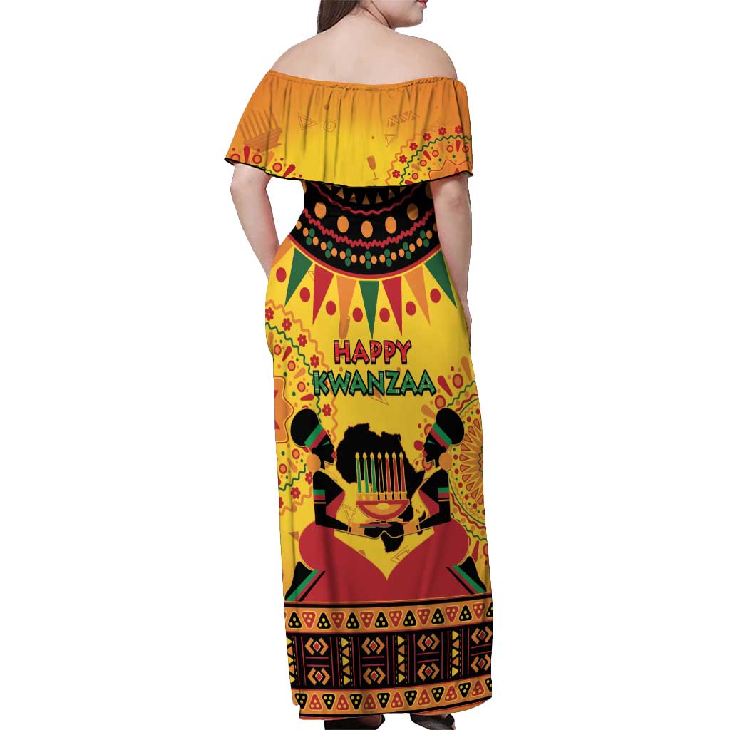 Kwanzaa Holiday Off Shoulder Maxi Dress African Pattern - Wonder Print Shop