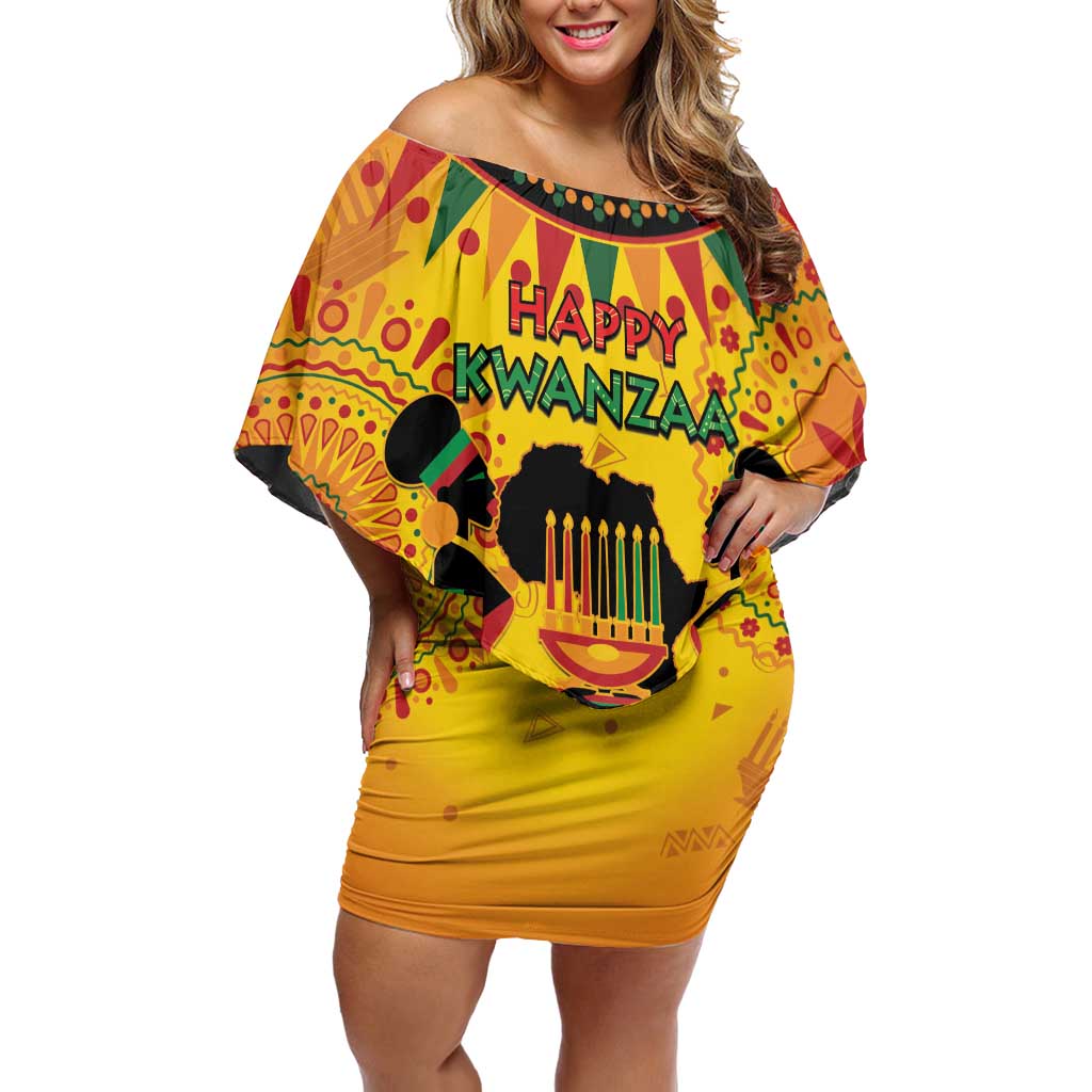 Kwanzaa Holiday Off Shoulder Short Dress African Pattern - Wonder Print Shop