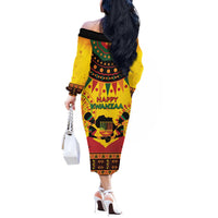 Kwanzaa Holiday Off The Shoulder Long Sleeve Dress African Pattern - Wonder Print Shop