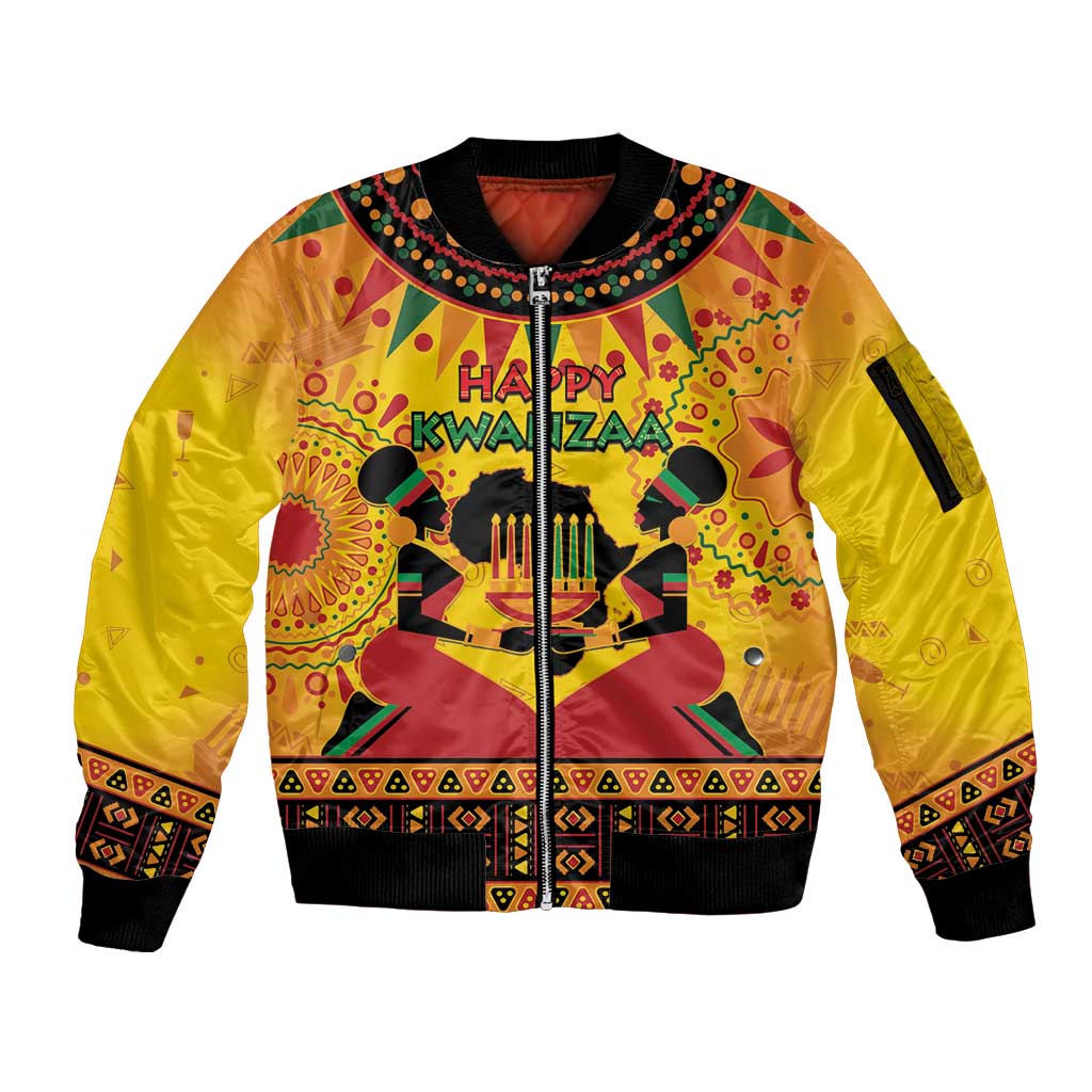 Kwanzaa Holiday Sleeve Zip Bomber Jacket African Pattern - Wonder Print Shop