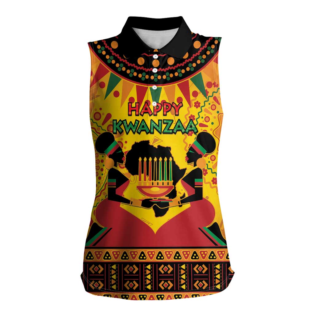 Kwanzaa Holiday Women Sleeveless Polo Shirt African Pattern - Wonder Print Shop
