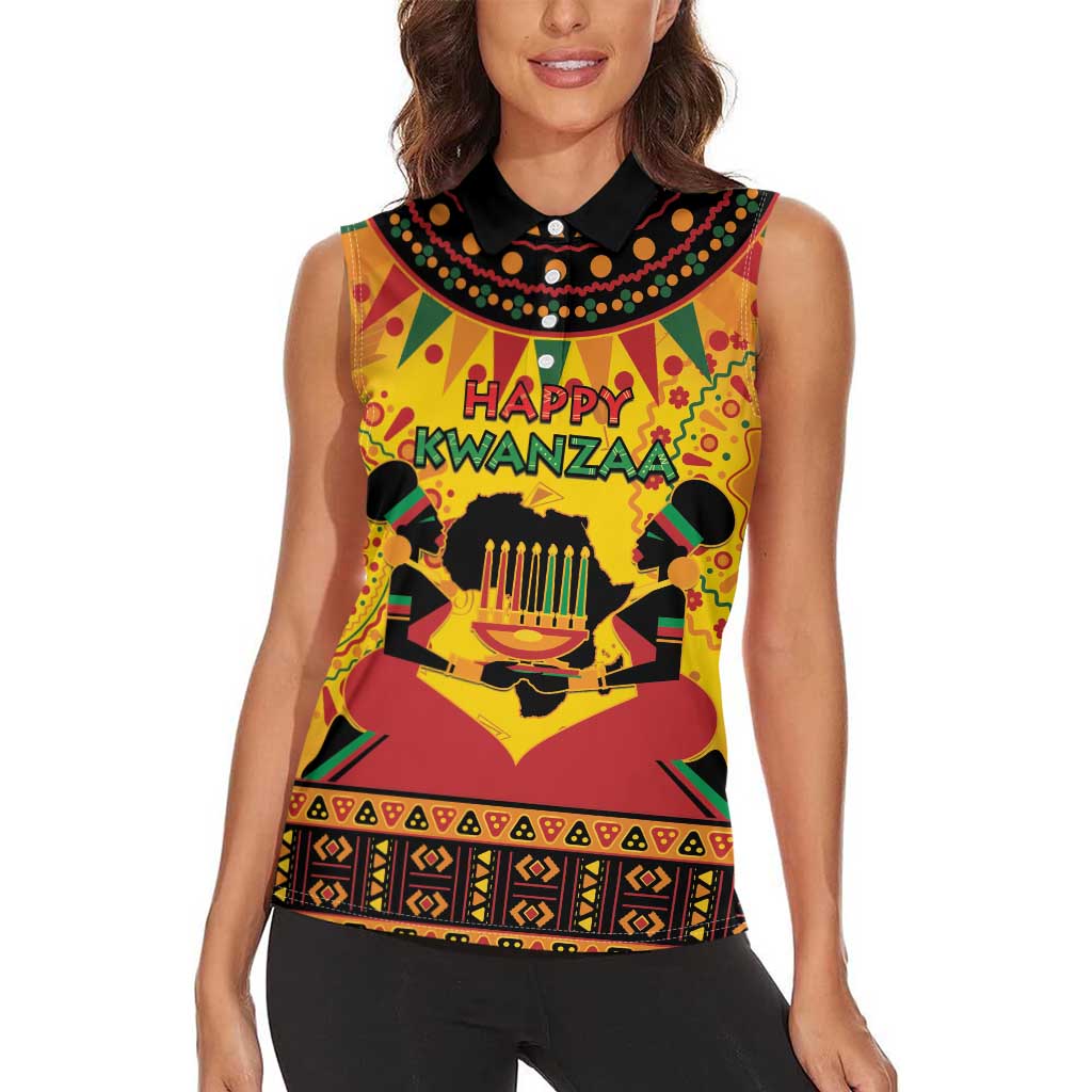Kwanzaa Holiday Women Sleeveless Polo Shirt African Pattern - Wonder Print Shop