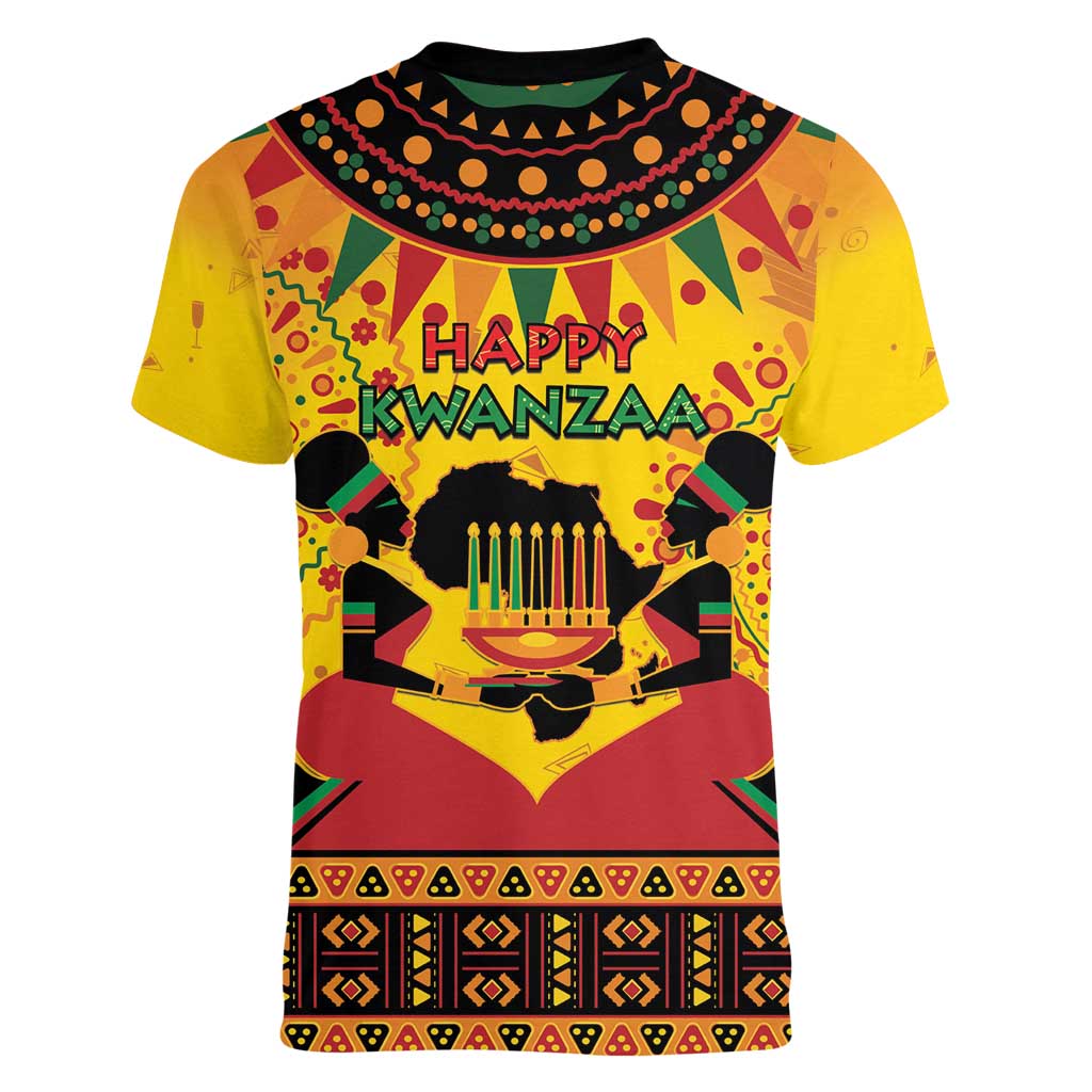 Kwanzaa Holiday Women V-Neck T-Shirt African Pattern - Wonder Print Shop
