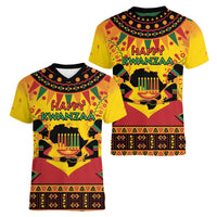 Kwanzaa Holiday Women V-Neck T-Shirt African Pattern - Wonder Print Shop