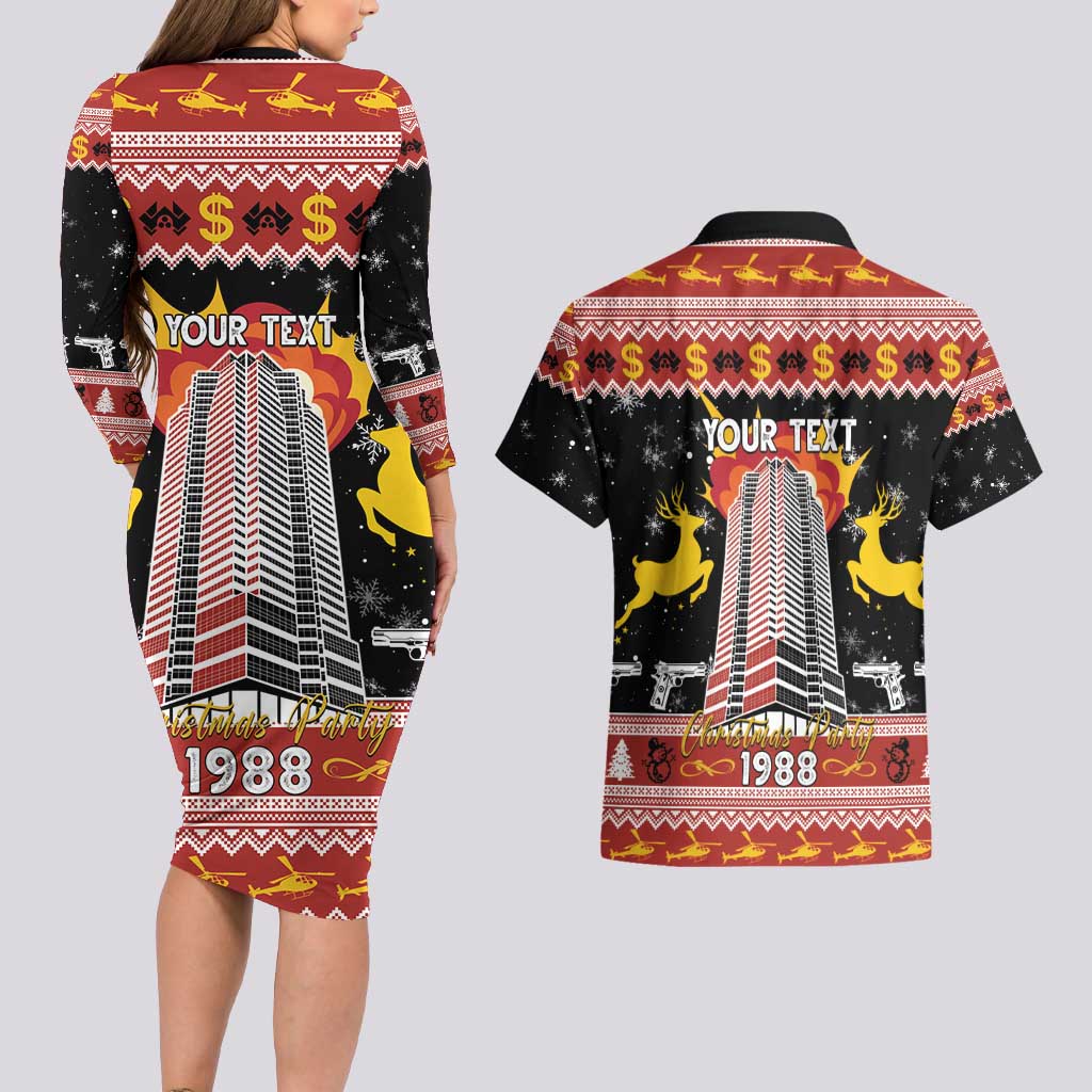 Personalized Nakatomi Plaza Couples Matching Long Sleeve Bodycon Dress and Hawaiian Shirt Christmas Party 1988 - Wonder Print Shop