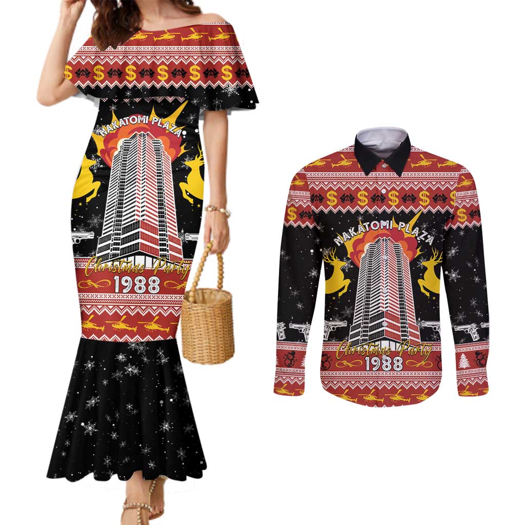 Personalized Nakatomi Plaza Couples Matching Mermaid Dress and Long Sleeve Button Shirt Christmas Party 1988