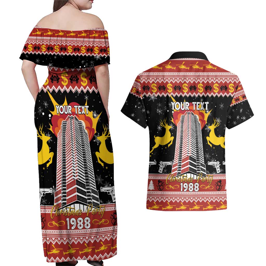 Personalized Nakatomi Plaza Couples Matching Off Shoulder Maxi Dress and Hawaiian Shirt Christmas Party 1988 - Wonder Print Shop