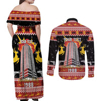 Personalized Nakatomi Plaza Couples Matching Off Shoulder Maxi Dress and Long Sleeve Button Shirt Christmas Party 1988 - Wonder Print Shop