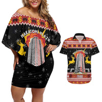 Personalized Nakatomi Plaza Couples Matching Off Shoulder Short Dress and Hawaiian Shirt Christmas Party 1988 - Wonder Print Shop