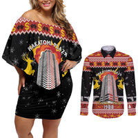 Personalized Nakatomi Plaza Couples Matching Off Shoulder Short Dress and Long Sleeve Button Shirt Christmas Party 1988 - Wonder Print Shop