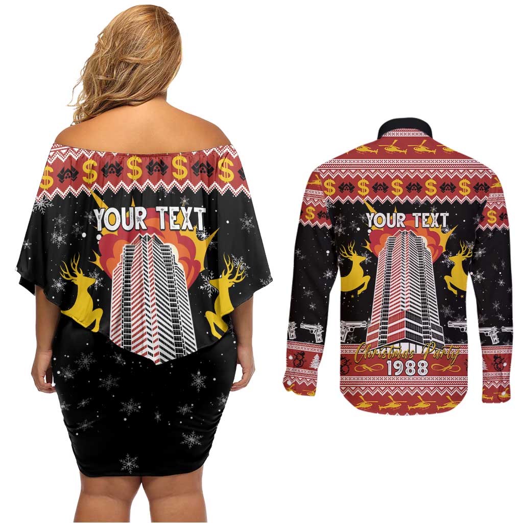Personalized Nakatomi Plaza Couples Matching Off Shoulder Short Dress and Long Sleeve Button Shirt Christmas Party 1988 - Wonder Print Shop