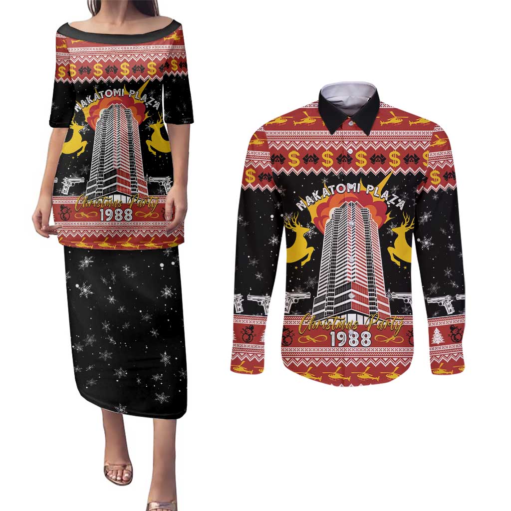 Personalized Nakatomi Plaza Couples Matching Puletasi and Long Sleeve Button Shirt Christmas Party 1988 - Wonder Print Shop