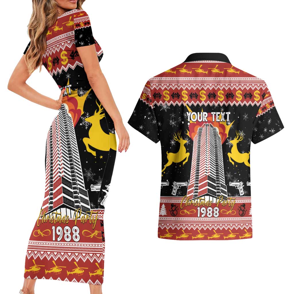 Personalized Nakatomi Plaza Couples Matching Short Sleeve Bodycon Dress and Hawaiian Shirt Christmas Party 1988 - Wonder Print Shop