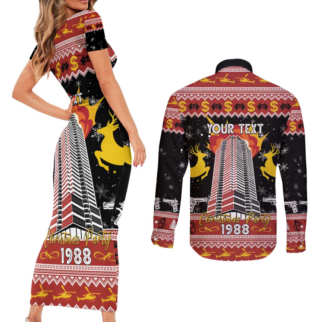 Personalized Nakatomi Plaza Couples Matching Short Sleeve Bodycon Dress and Long Sleeve Button Shirt Christmas Party 1988 - Wonder Print Shop