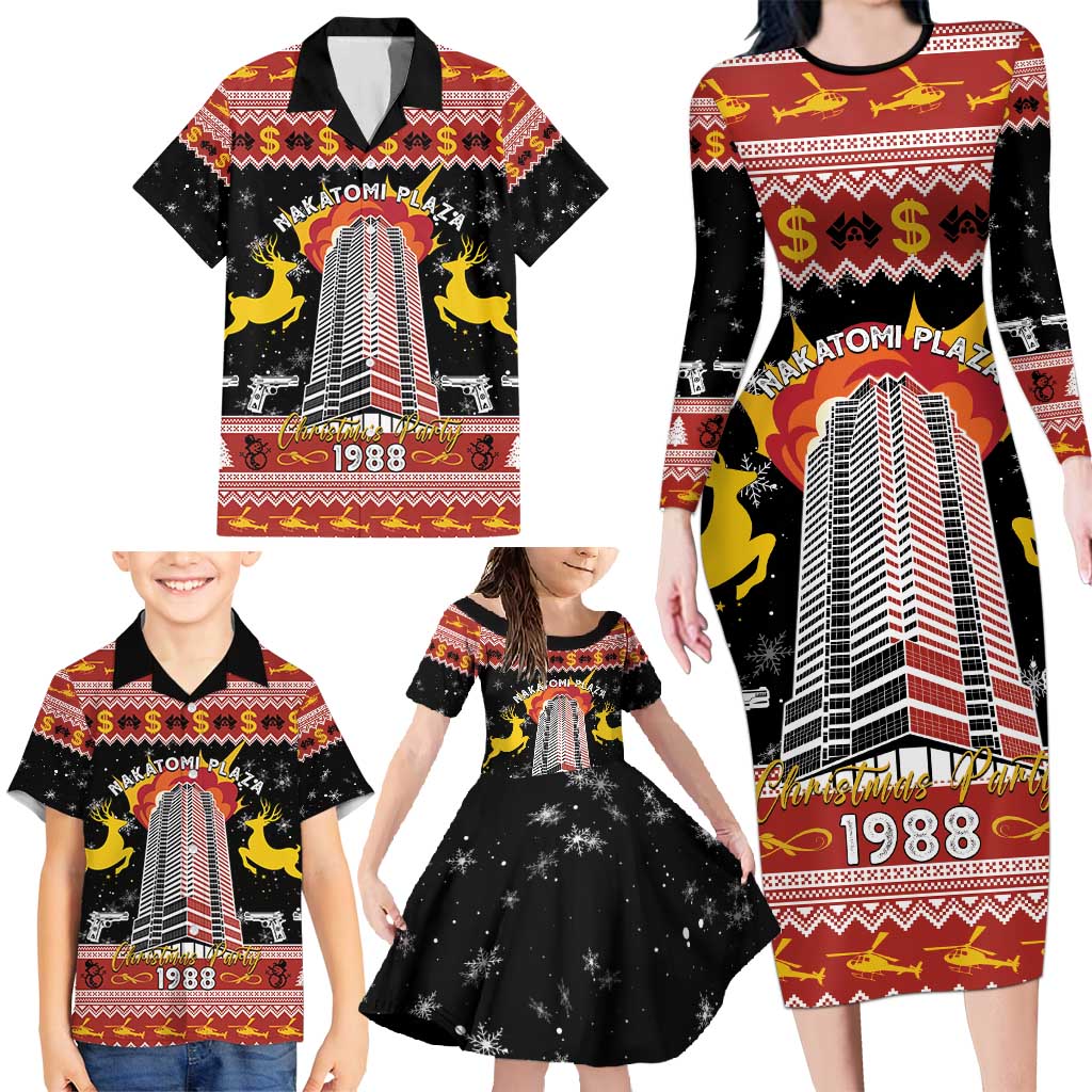 Personalized Nakatomi Plaza Family Matching Long Sleeve Bodycon Dress and Hawaiian Shirt Christmas Party 1988 - Wonder Print Shop