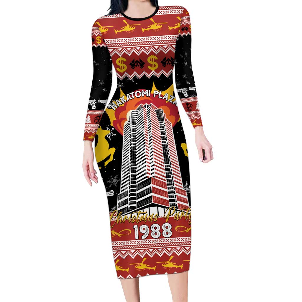 Personalized Nakatomi Plaza Family Matching Long Sleeve Bodycon Dress and Hawaiian Shirt Christmas Party 1988 - Wonder Print Shop