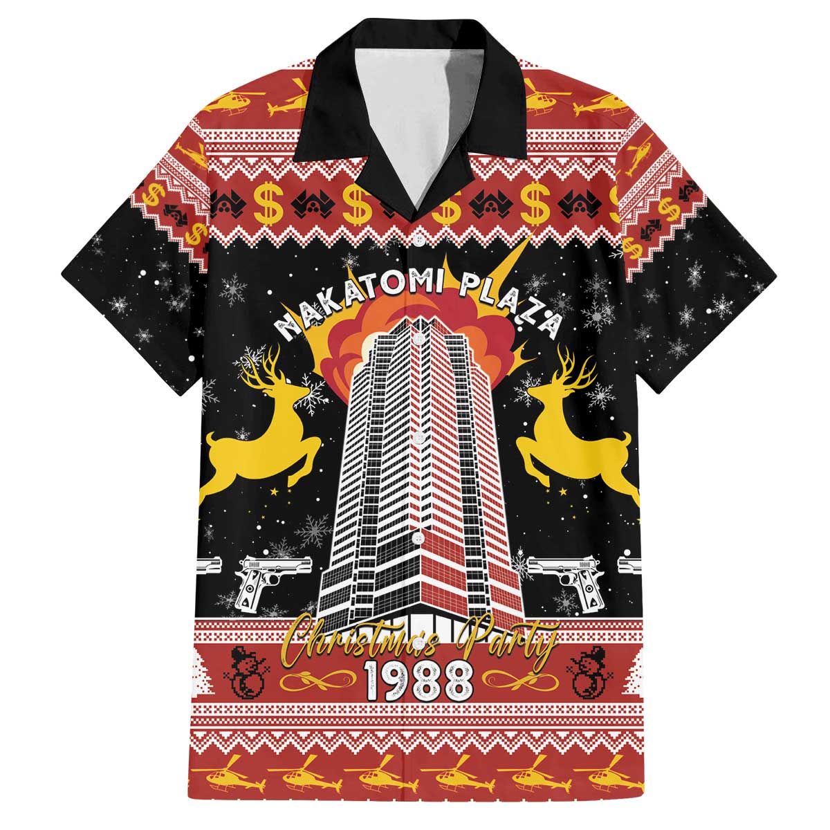 Personalized Nakatomi Plaza Family Matching Off The Shoulder Long Sleeve Dress and Hawaiian Shirt Christmas Party 1988 - Wonder Print Shop