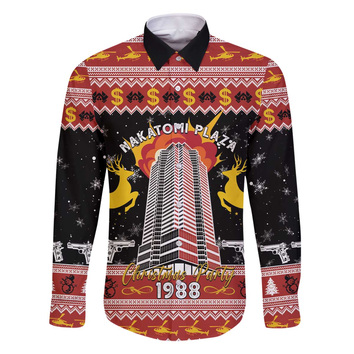 Personalized Nakatomi Plaza Family Matching Off The Shoulder Long Sleeve Dress and Hawaiian Shirt Christmas Party 1988 - Wonder Print Shop